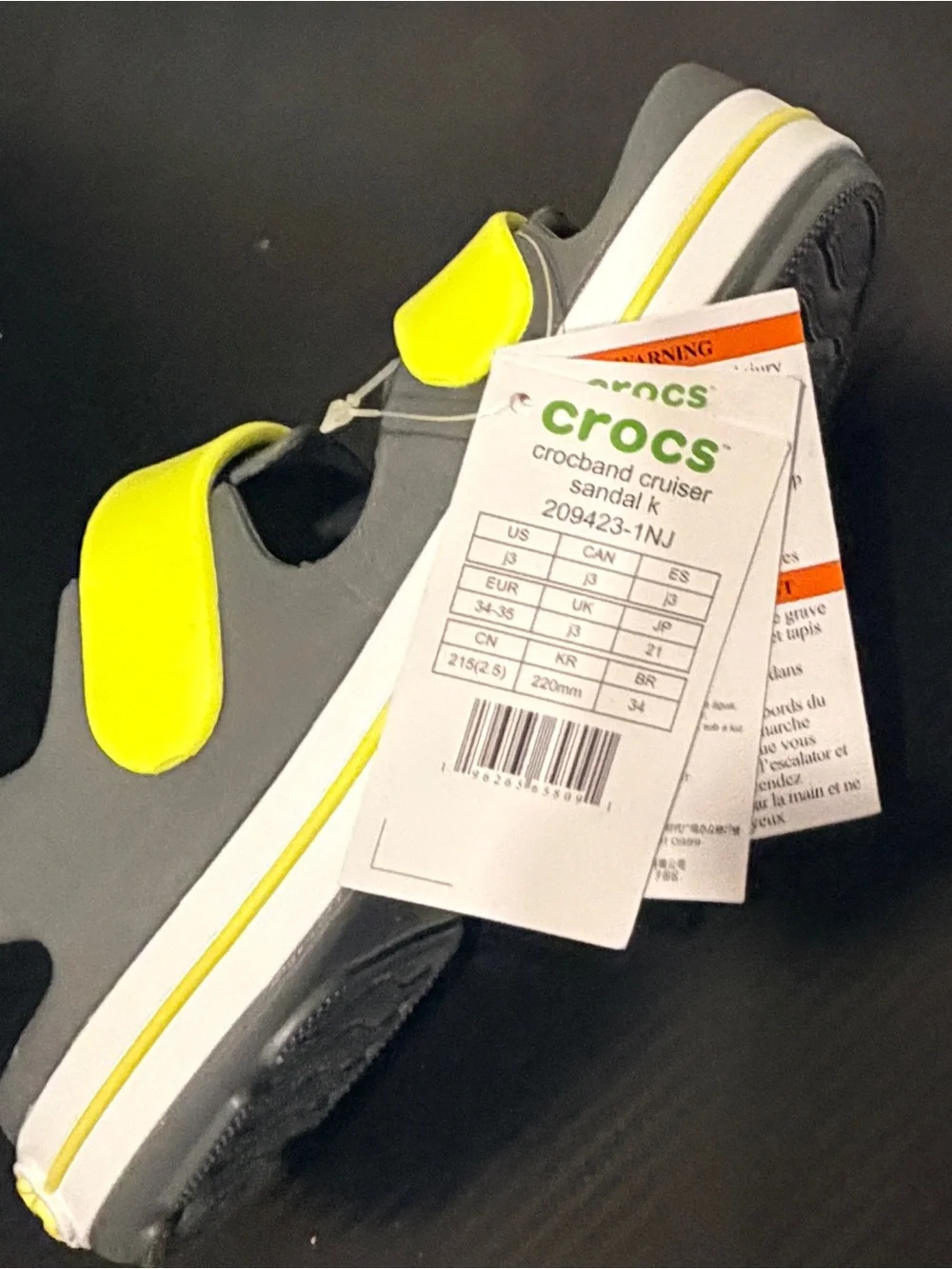 CROCS Unisex Kids CROCband Cruiser Sandal K- Slate Grey- Size J3- NWT